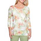 Alfred Dunner Parrot Cay 3/4 Sleeve V Neck T-shirt-womens