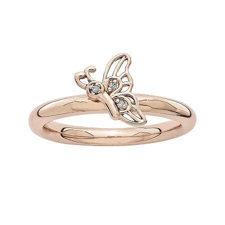 Personally Stackable Da 18k Rose Gold Over Sterling Silver Butterfly Ring