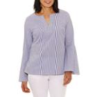 Rafaella Long Sleeve Split Crew Neck Poplin Blouse