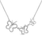 Diamonart Womens Cubic Zirconia Butterfly Sterling Silver Pendant Necklace