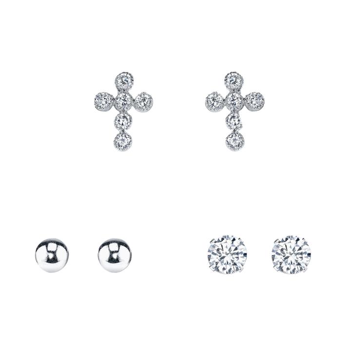 Sterling Silver 3-pr. Stud Earring Set