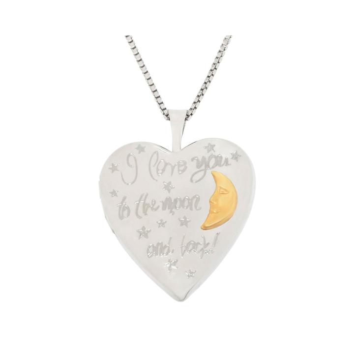 Two-tone Sterling Silver Love You To The Moon & Back Locket Pendant Necklace