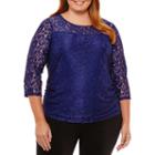 Worthington 3/4 Sleeve T-shirt-womens Plus