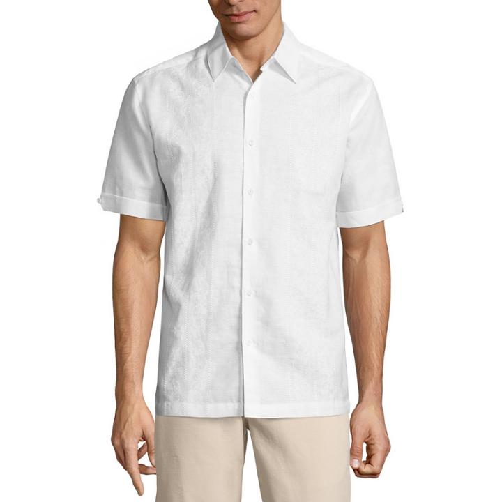Havanera Short Sleeve Floral Print Embroidered Button-front Shirt