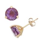 Diamond Accent Round Purple Amethyst 10k Gold Stud Earrings