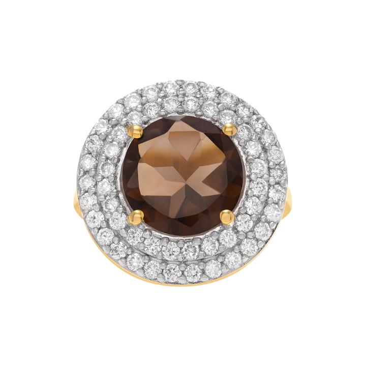 Genuine Smoky Topaz And Cubic Zirconia 14k Gold Over Brass Ring