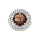 Genuine Smoky Topaz And Cubic Zirconia 14k Gold Over Brass Ring