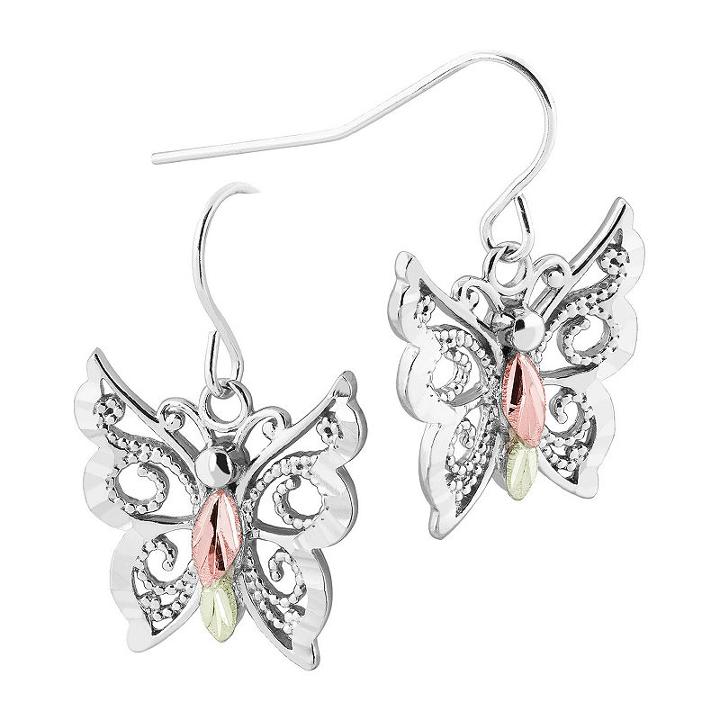 Black Hills Gold Landstroms Sterling Silver Butterfly Drop Earrings