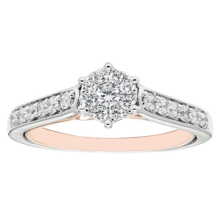 Enchanted Disney Fine Jewelry Womens 1/2 Ct. T.w. Genuine Round Diamond 10k Gold Engagement Ring