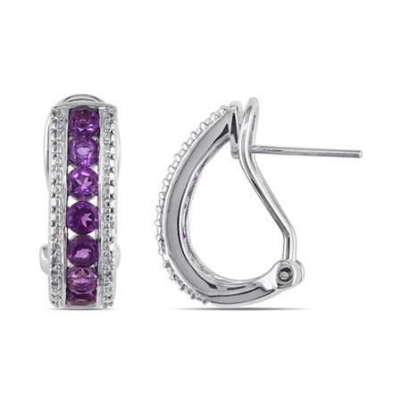 Genuine Amethyst Sterling Silver Hoop Earrings