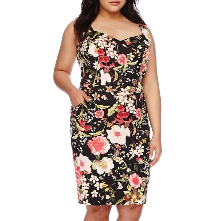 Bisou Bisou Sleeveless Floral Illusion Sheath Dress - Plus