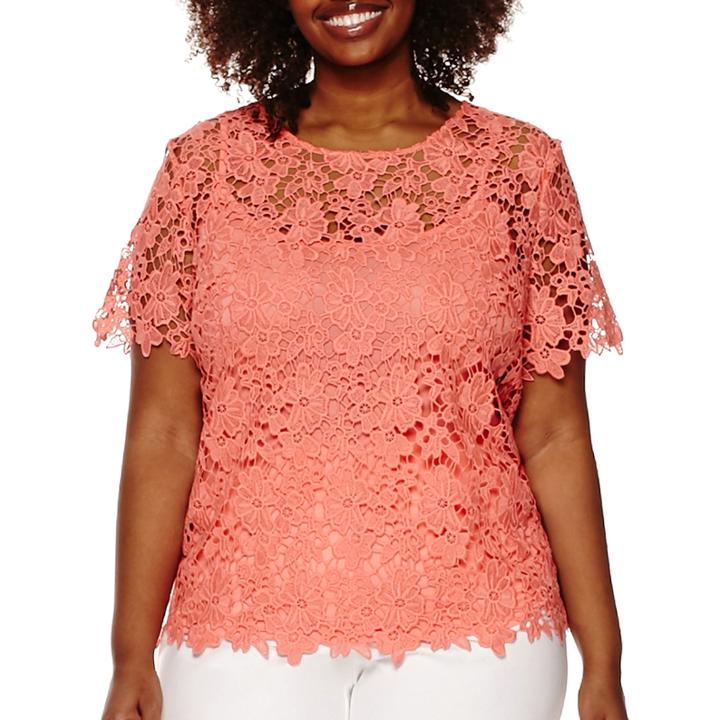 Liz Claiborne Short-sleeve Layered Lace Top