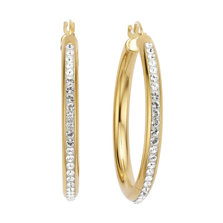 Gold Opulence 14kgold Over Diamond Resin Round Crystal Hoop Earrings