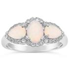 Womens White Opal Sterling Silver 3-stone Ring