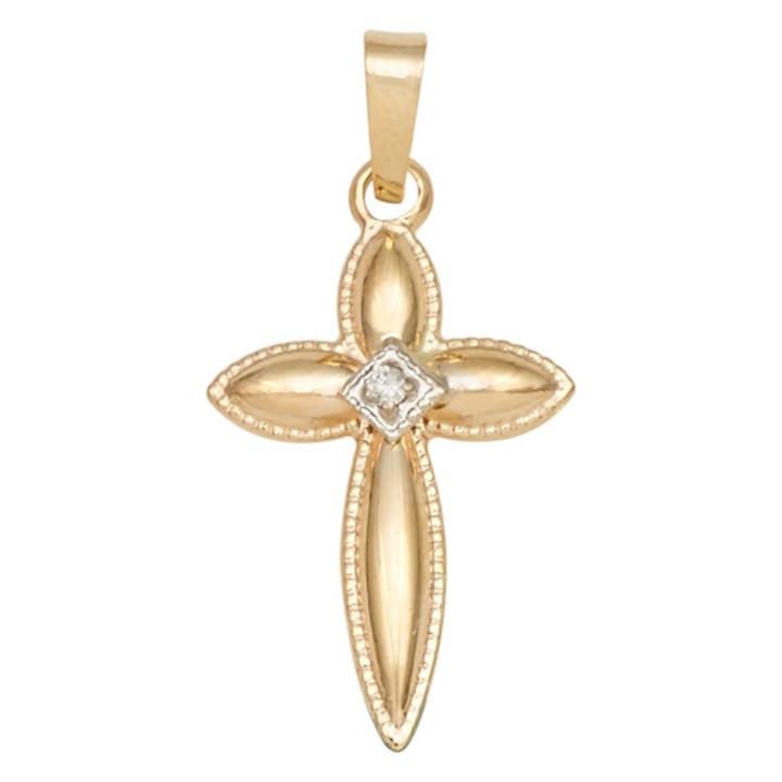 14k Two-tone Gold Diamond-accent Puffed Cross Charm Pendant