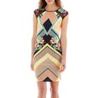 Bisou Bisou Cap-sleeve Mixed Media Sheath Dress
