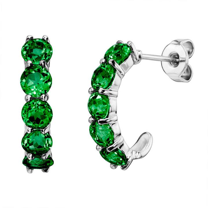 Lab-created Round Emerald Sterling Silver J-hoop Earrings