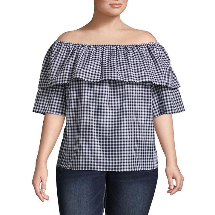 Boutique + 3/4 Sleeve Off The Shoulder Woven Blouse - Plus