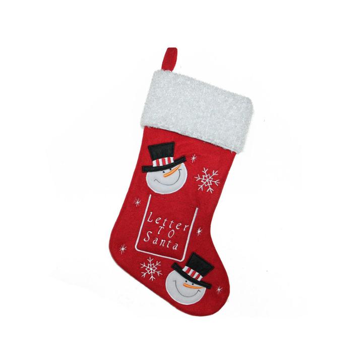 18 Red And White Embroidered Snowmen Letter To Santa Christmas Stocking
