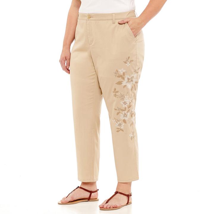 Liz Claiborne Chino Ankle Pant With Embroidery - Plus