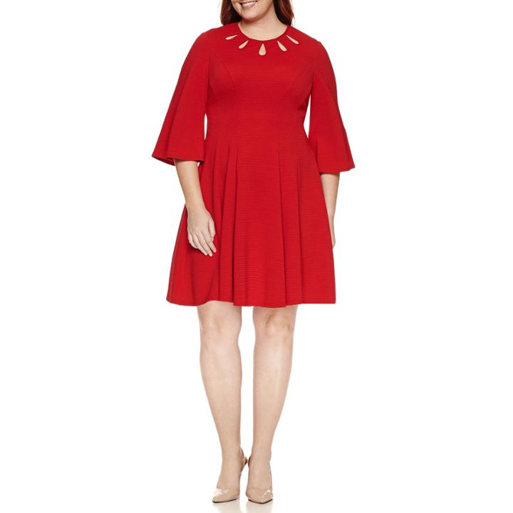 Danny & Nicole 3/4 Sleeve Fit & Flare Dress-plus