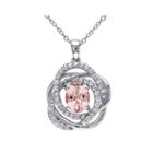 Genuine Pink Morganite And White Sapphire Sterling Silver Pendant Necklace