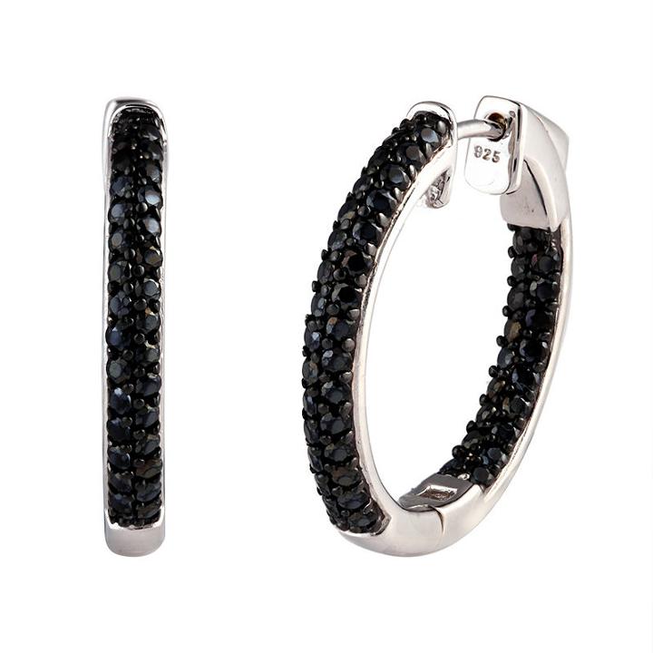 Genuine Black Spinel 23mm Hoop Earrings