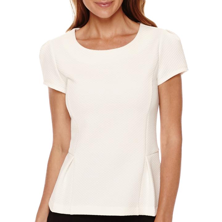 Liz Claiborne Short-sleeve Textured Peplum Top - Tall