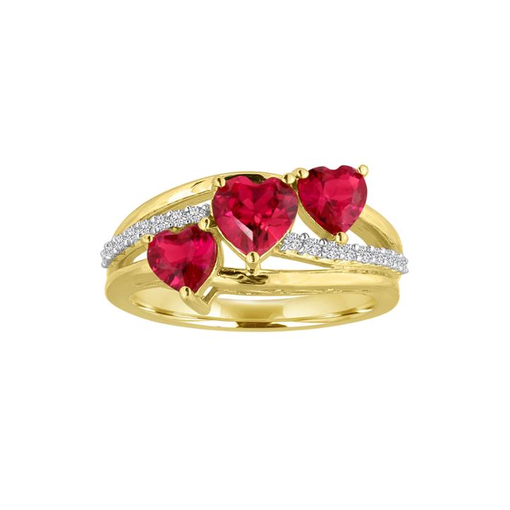 Lab-created Ruby & White Sapphire 14k Gold Over Sterling Silver Triple Heart Ring