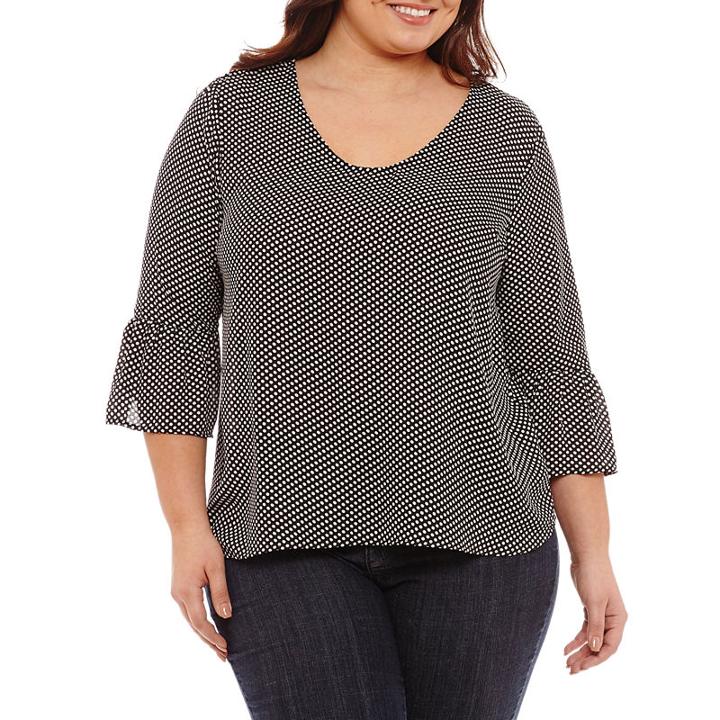 3/4 Bell Sleeve Printed Blouse - Plus