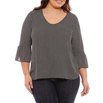 3/4 Bell Sleeve Printed Blouse - Plus
