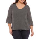 3/4 Bell Sleeve Printed Blouse - Plus