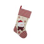 19 Burlap Embroidered Snowman Christmas Stocking With Red Gingham Cuff