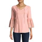 St. John's Bay Embroidered 3/4 Bell Sleeve Eyelet Peasant Top