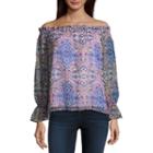 Belle + Sky Long Sleeve Straight Neck Chiffon Blouse