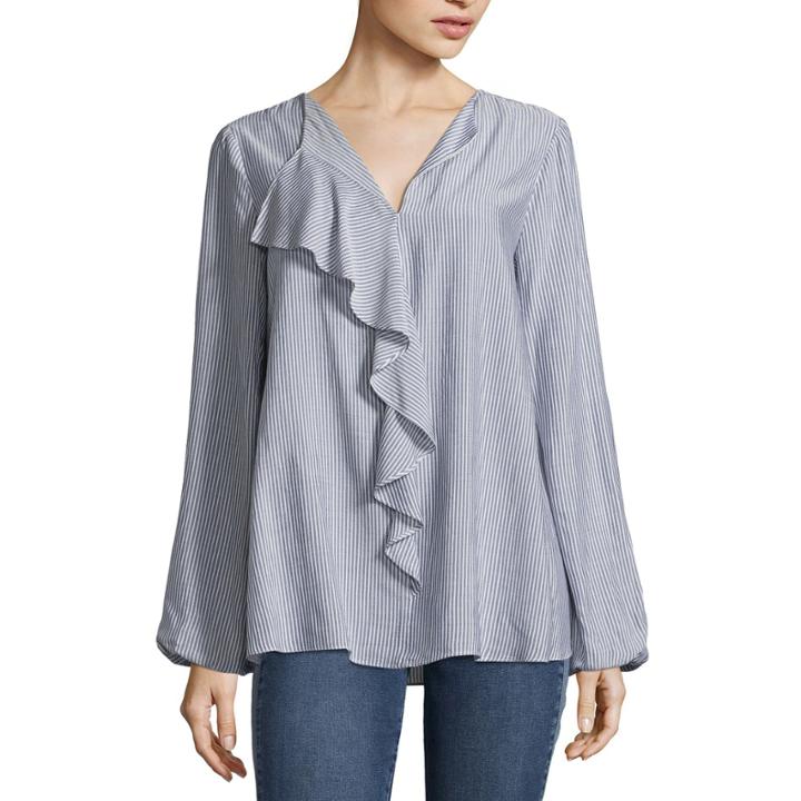 Libby Edelman Ruffle Stripe Top