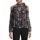 Libby Edelman Long Sleeve Tie Neck Cold Shoulder Top