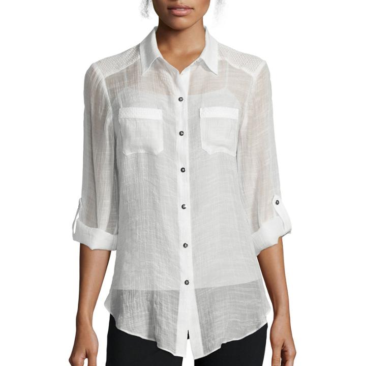 Alyx 3/4-sleeve Tie-front Gauze Woven Top