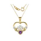 Heart-shaped Genuine Amethyst And Diamond-accent Claddagh Pendant Necklace