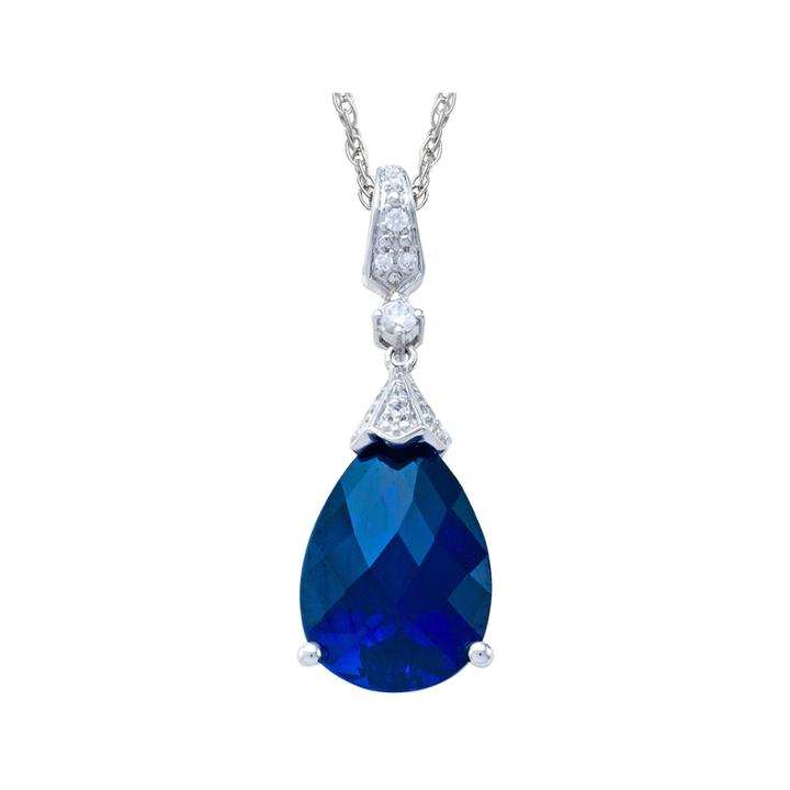 Lab-created Blue Pear-cut Sapphire Pendant Necklace