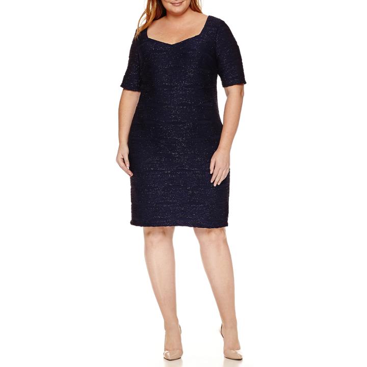 Ronni Nicole Elbow Sleeve Glitter Sheath Dress-plus