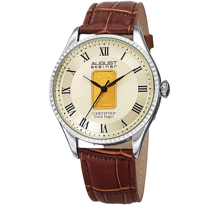 August Steiner Mens Brown Strap Watch-as-8217ssbr