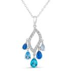 Sterling Silver Blue And White Topaz Chandelier Pendant Necklace Featuring Swarovski Genuine Gemstones