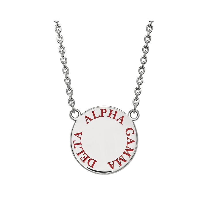 Alpha Gamma Delta Enamel Sterling Silver Disc Pendant Necklace