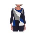Alfred Dunner High Roller 3/4 Sleeve Crew Neck Geometric Pullover Sweater