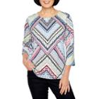 Alfred Dunner Classics 3/4 Sleeve Round Neck Patchwork T-shirt-womens
