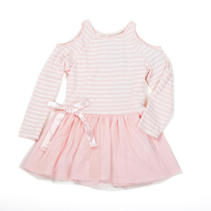 Love At First Sight Cold Shoulder Stripe Drop Waist Dress