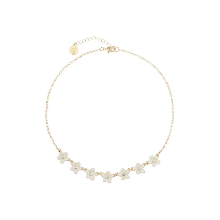 Liz Claiborne Flower Frontal Collar White Goldtone Necklace