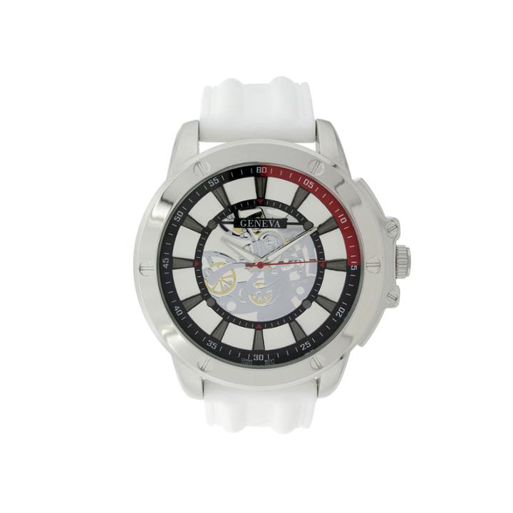 Geneva Mens White Silicone Strap Skeleton-look Watch