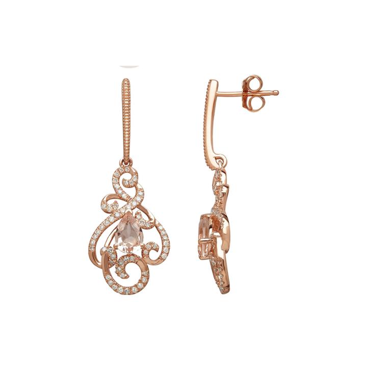 Genuine Morganite And 1/3 Ct. T.w. 10k Rose Gold Drop Earrings